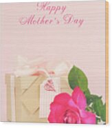 Happy Mothers Day Gift Of Kraft Paper Gift Box With A Pink Rose Wood Print
