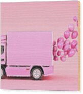 Happy Pink Balloons Truck Wood Print