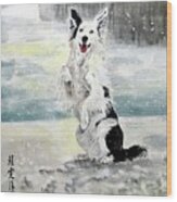 Happy Puppy In The Snow Wood Print