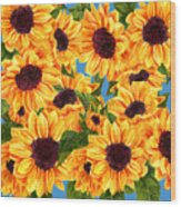 Happy Sunflowers Wood Print