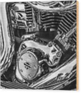 Harley Engine Bw Detail Wood Print