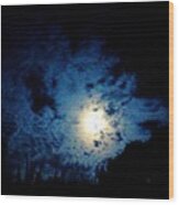 Harvest Moon In The Clouds Wood Print