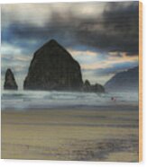 Haystack Rock On A Dreamy Afternoon Wood Print