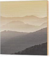 Hazy Sunrise In The Mountains Wood Print