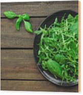Healthy Salad, Leaves Mix Salad (mix Micro Greens, Juicy Snack). Food Background - Image Wood Print