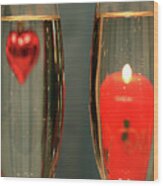 Heart And Candle In Glasses With Champagne Wood Print