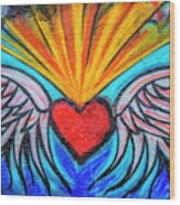 Heart And Feathers Wood Print