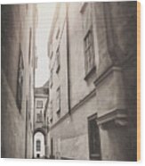 Historic Cobblestone Streets Of Old Vienna Austria Vintage Sepia Wood Print
