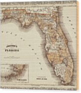 Historical Map Of Florida 1866 Sepia Wood Print