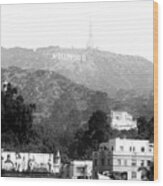 Hollywood Sign Black And White Wood Print