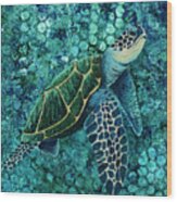 Honu In The Deep Blue Sea Wood Print