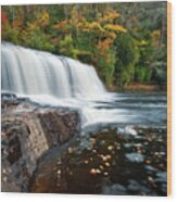 Hooker Falls In Autumn - Fall Foliage In Dupont State Forest Wood Print