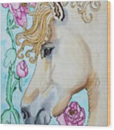 Horse And Roses Wood Print