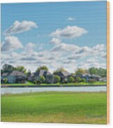 House And Lake Lined Fairway Wood Print