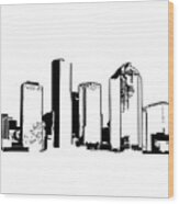 Houston, Texas Skyline, Black - Line Art Wood Print