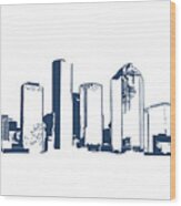 Houston, Texas Skyline, Navy - Line Art Wood Print