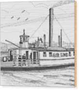 Hudson River Steam Ferry Boat Airline Wood Print