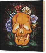 Human Skull Painting, Skull And Flowers Wood Print
