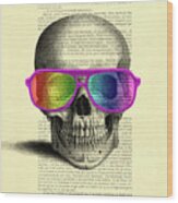 Human Skull With Rainbow Glasses Wood Print