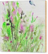 Hummingbird In The Red Salvia Wood Print