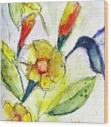 Hummingbird In The Tube Flowers Wood Print