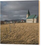 Icelandinc Landscape With Traditional Church In Iceland Wood Print