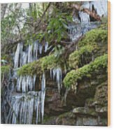 Icicles On Gorge Wall Wood Print