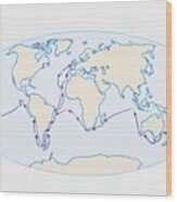 Illustration Of World Map Showing Route Of Darwin's Hms Beagle In Purple Wood Print