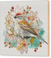 Chipping Sparrow And Flowers Wood Print