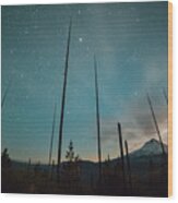 Incredible Moonset And Stars On Mt. Hood From The Hood River Valley Wood Print