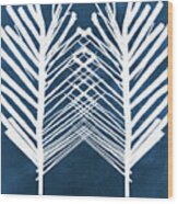 Indigo And White Leaves- Abstract Art Wood Print