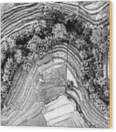 Indonesia Rice Terraces Aerial From Above Bali Black And White Wood Print