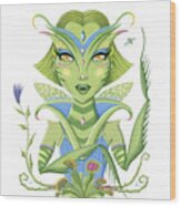 Insect Girl, Mantisanne With Venus Fly Traps Wood Print