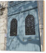 Intricate Blue Door With Ironwork, Paris,ile-de-france, France Wood Print