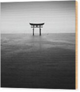 Itsukushima Torii Under The Rain Wood Print