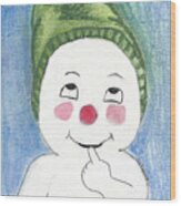 Jacques Frost Snowman With Rosy Cheeks And A Green Toboggan Wood Print