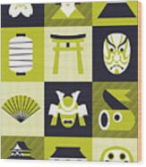 Japan Pattern - Mono Lime Wood Print