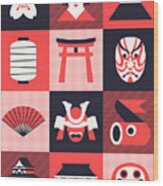 Japan Pattern - Mono Red Wood Print