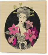 Japanese Floral Girl Wood Print