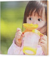 Japanese Girl Drinking Water (1 Year Old) Wood Print