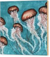 Jellyfish Ascending Ocean Blues Wood Print