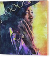 Jimi Hendrix Fire Wood Print