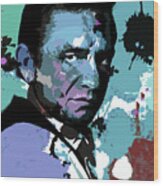 Johnny Cash Psychedelic Portrait Wood Print