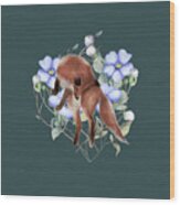 Jumping Fox With Flowers Wood Print