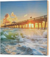 Juno Beach Pier Wave Wood Print