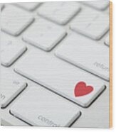 Keyboard With Red Heart On Button, Close-up Wood Print
