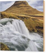Kirkjufell Mountain And Kirkjufellfoss Waterfall, Snaefellsnes P Wood Print