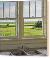 Kitchen Window Prairie View - View From Abandoned Nd Homestead Kitchen Window Wood Print