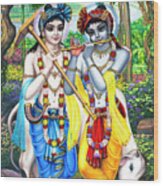 Krishna And Balaram Wood Print
