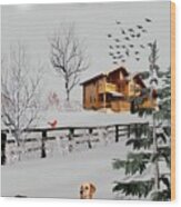 Labrador Retrievers Winter Snow Color Wood Print